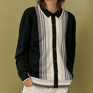 Urban Outfitters Black Ivory and Gray Cardigan Polo Button Lightweight Sweater